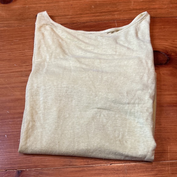 EILEEN FISHER M Lemon Irish Linen Hi Lo Blouse 3/4 Sleeve Boat Neck Crew - Picture 3 of 6